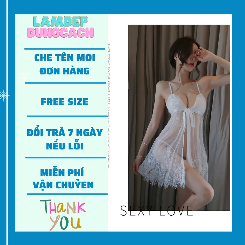 Váy ngủ sexy - Đầm ngủ sexy ren voan mỏng xuyên thấu ko có áo choàng- VM1356