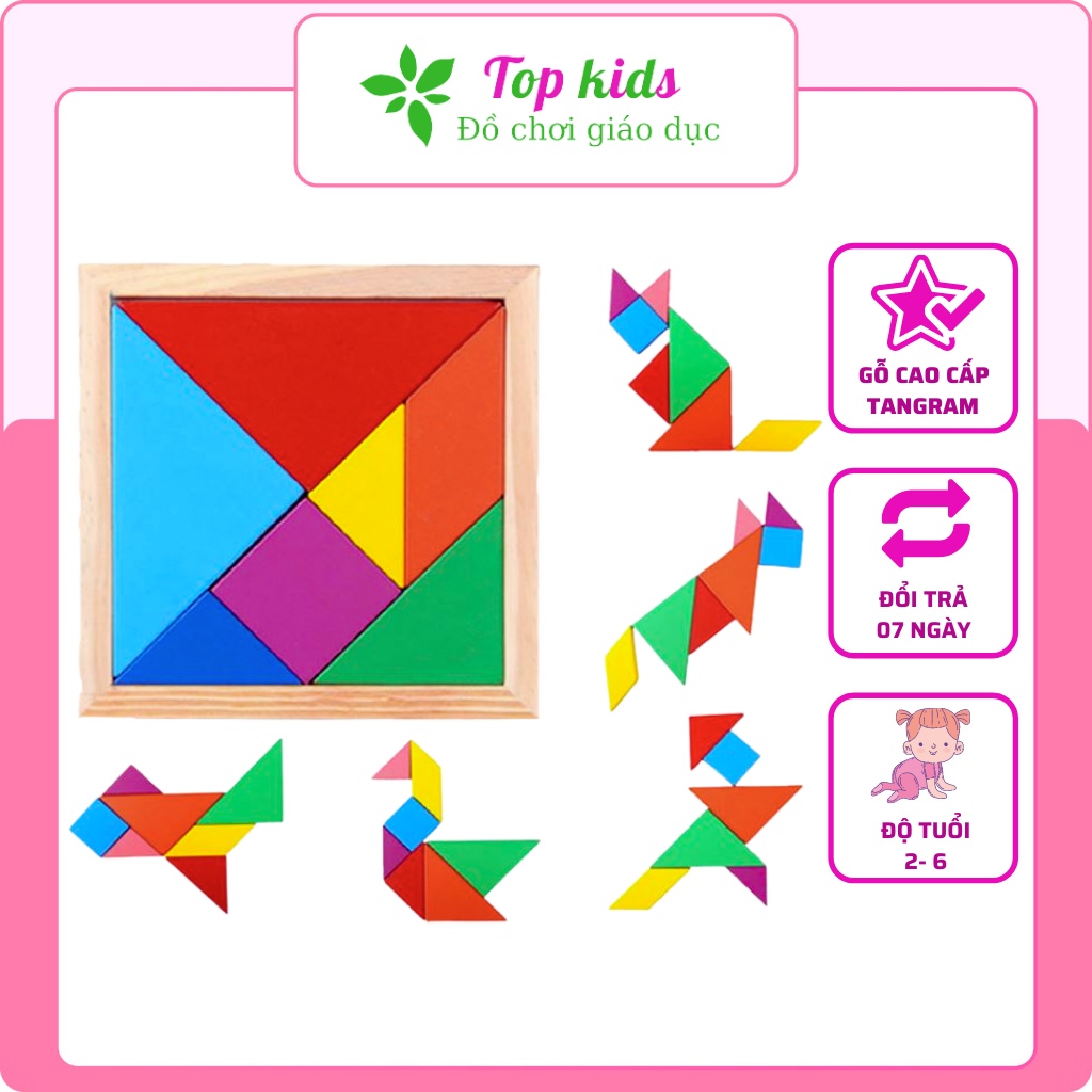 Xếp hình gỗ tangram đồ chơi xếp gỗ montessori thông minh trí tuệ cho bé trai bé gái - TOPKIDS