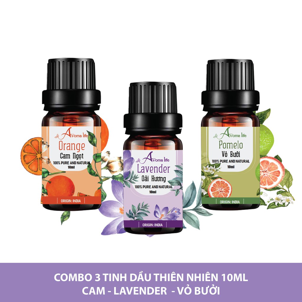 Combo 3 chai tinh dầu nguyên chất 10ml Ấn Độ