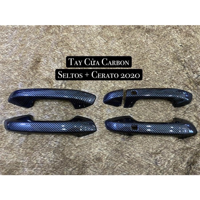 Ốp tay hõm cửa xe Kia Seltos 2020 2021 2022 Mẫu Carbon Cao Cấp Chống xước tay cửa làm đẹp cho xe
