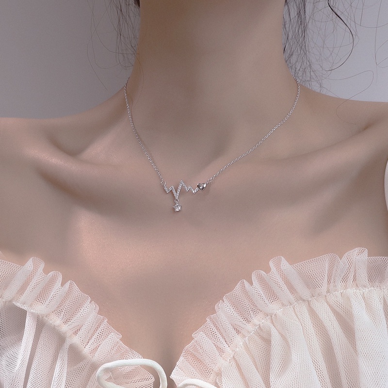 Vòng cổ Bạc 925 Mặt Nhịp Tim Đính Đá Pha Lê Thời Trang