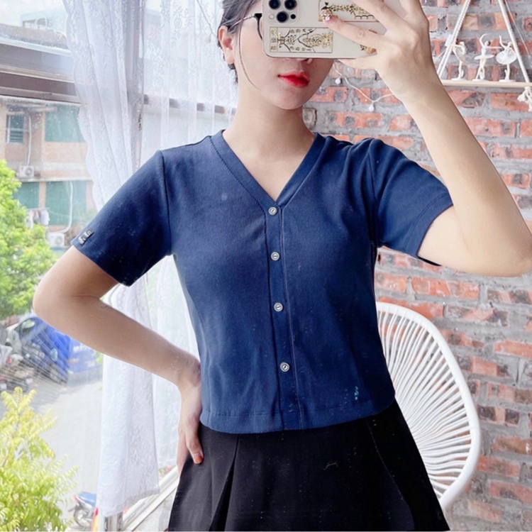 Áo thun cổ chữ V Big Size Madela, Áo thun nữ gân tăm tay ngắn cổ tim có Bigsize ngắn