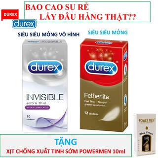 [CHÍNH HÃNG] Bộ đôi chân thật 10 bao cao su Durex Insivible + 12 bao cao su Durex Fetherlite