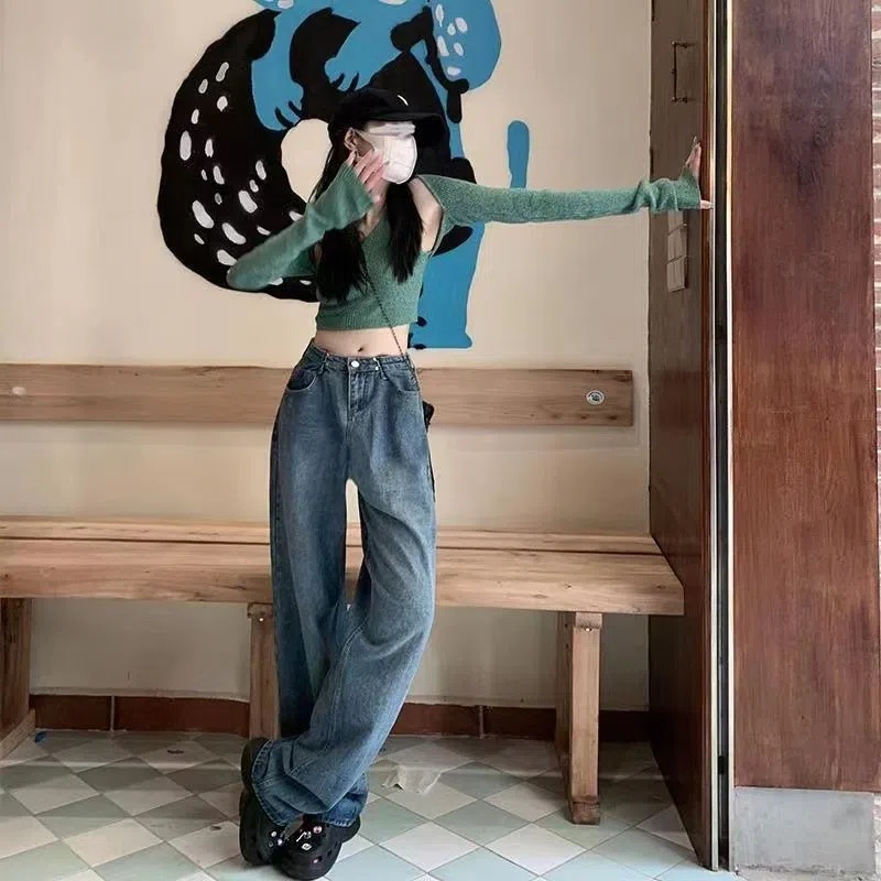 IELGY Quần Jean Dài Lưng Cao Kiểu retro Cá Tính Cho Nữ