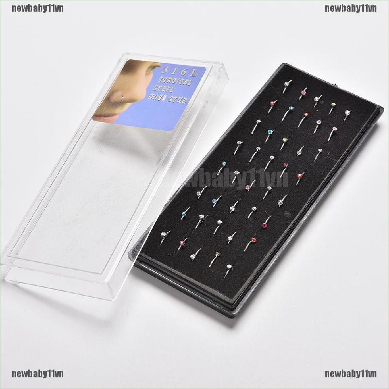 1 Hộp 40 Khuyên Mũi Thép Không Rỉ Đính Đá Pha Lê