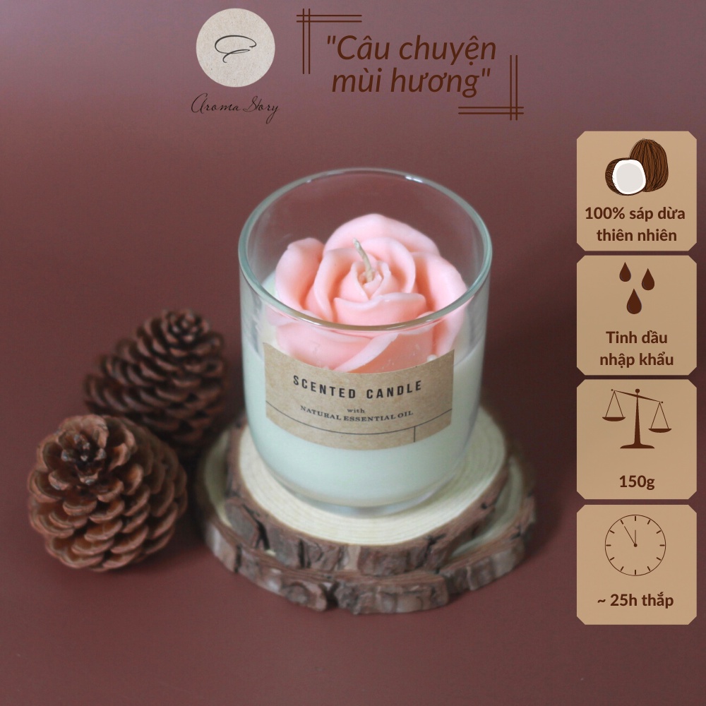 Nến Thơm &quot;be My Sweet&quot; Trang Trí Hoa Hồng Nghệ Thuật Aroma Story Size 150g