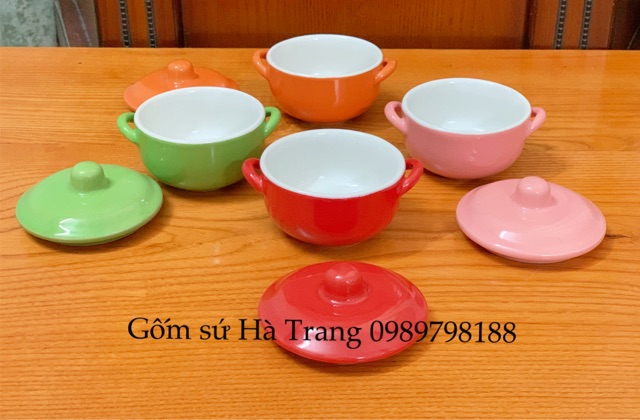 Cốc làm caramen gốm sứ Bát Tràng cao cấp không chì có hai quai xinh xắn