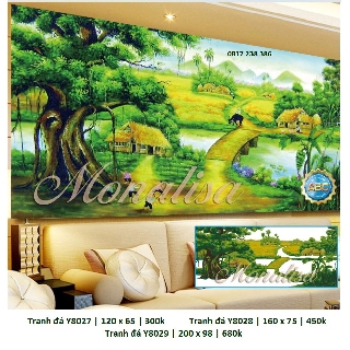 Tranh đính đá làng quê Y8027 (120 x 65 cm), Y8028 (160 x 75 cm), Y8029 (200 x 98 cm)