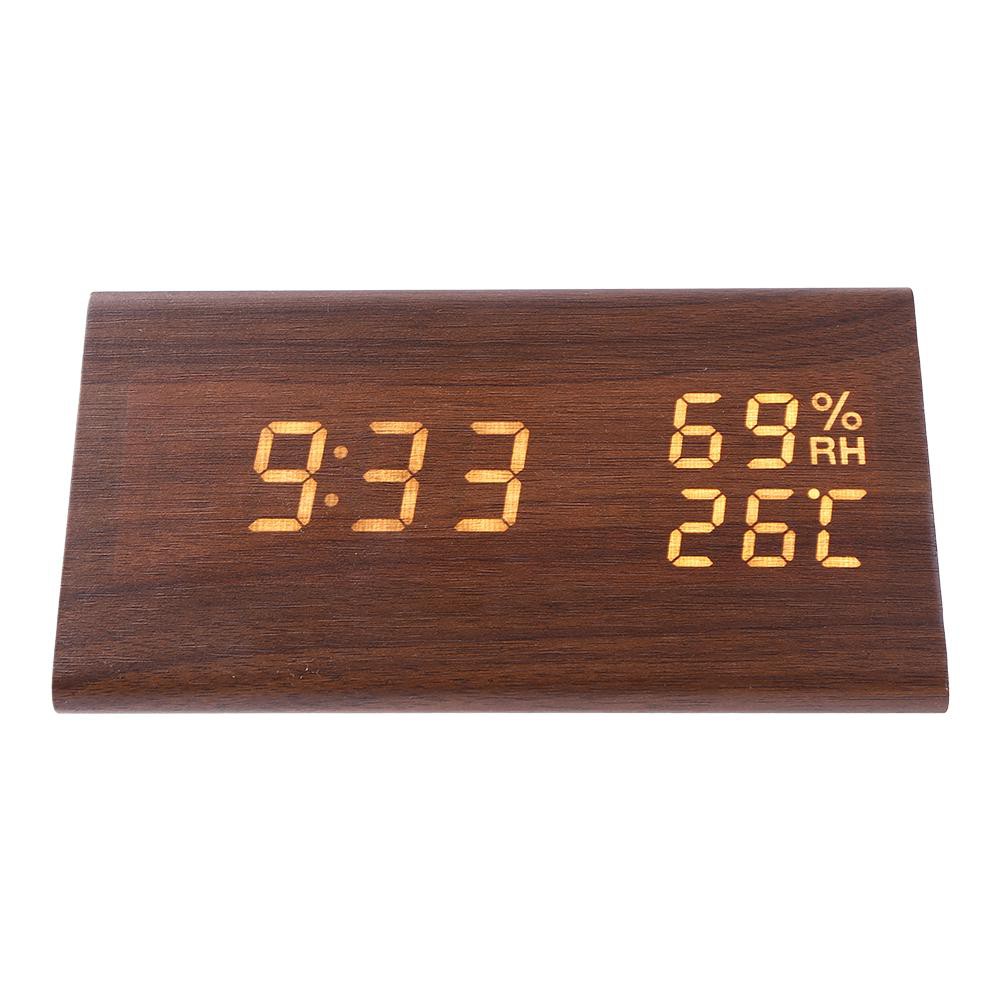 USB Wood LED Sound Control Alarm Clock Thermometer Timer Calendar Display