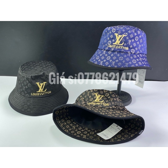 Nón bucket - mũ vành vải lụa nhập dệt chữ thêu chỉ kem L (V) co tem thời trang