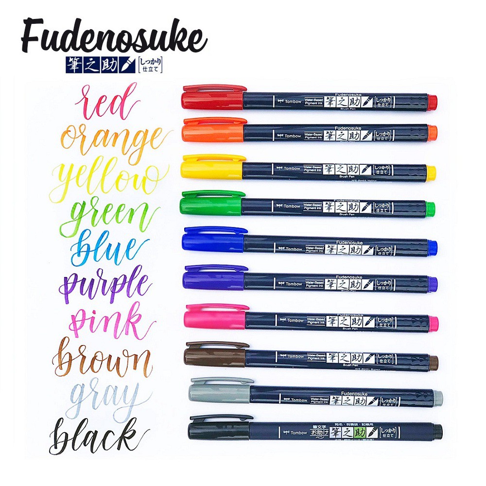 Bút viết thư pháp TOMBOW FUDENOSUKE chuyên viết Hán tự Brush Lettering dòng mầu sắc