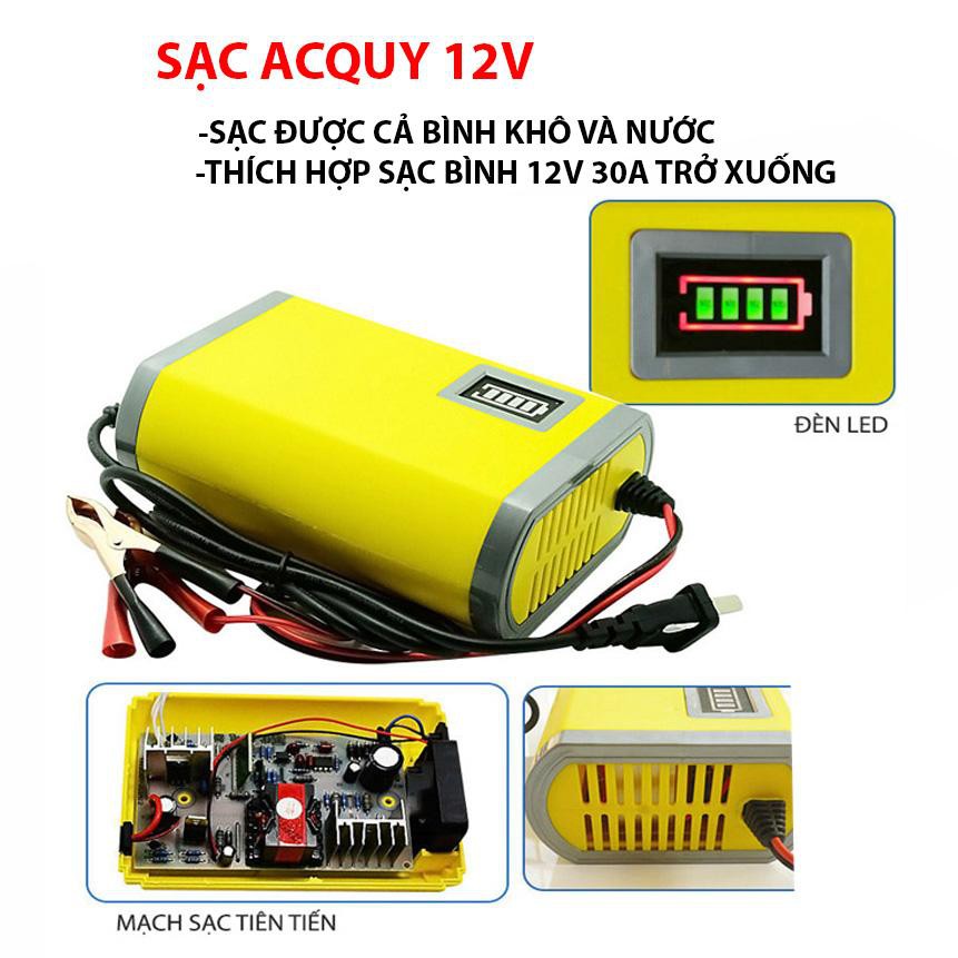 Sạc bình ắc quy ô tô xe máy thông minh tự ngắt khi đầy 12V/6A có quạt tản nhiệt