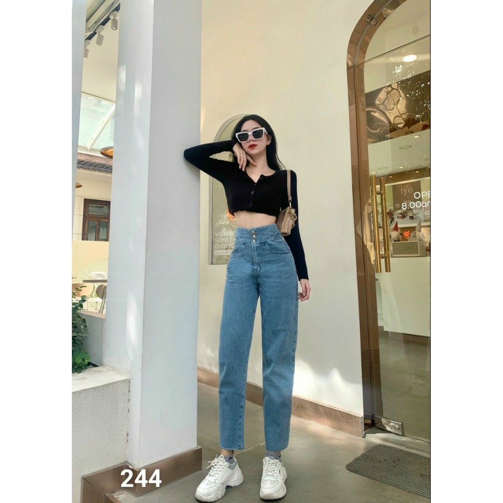 QUẦN JEAN BAGGY NỮ CẠP CAO PHỐI LƯNG QUẦN KIỂU MS 244 [CLIP THẬT] [FREESHIP] hàng loại 1, VẢI DÀY