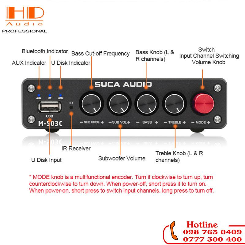 Amply Suca-audio M-503C 50W×2+100W Bluetooth 5.0 - Hỗ Trợ Đọc USB