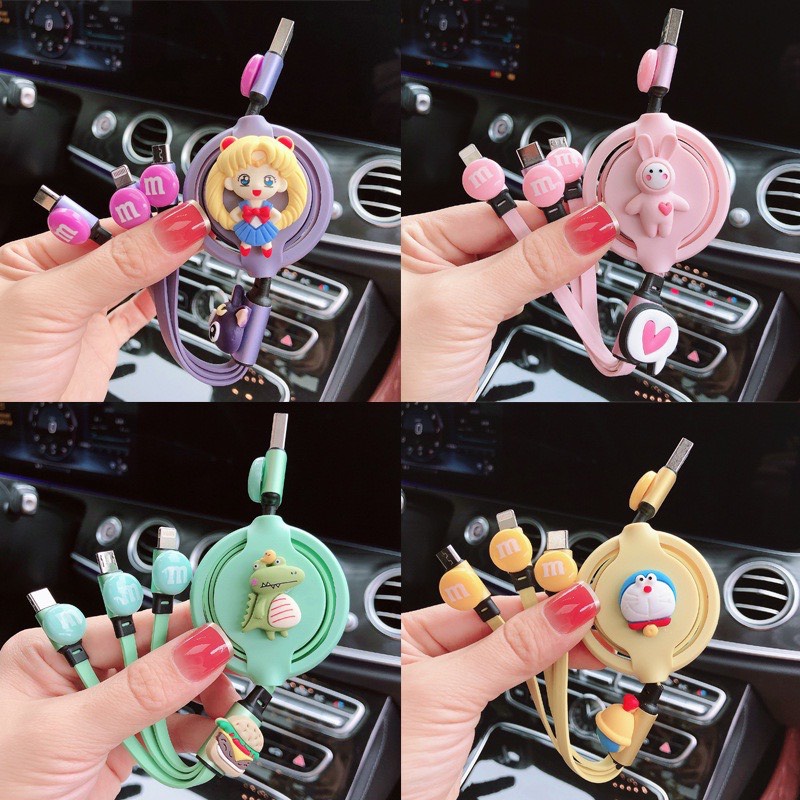 Dây sạc điện thoại đa năng trên ô tô 3 đầu sạc - hình động vật cute