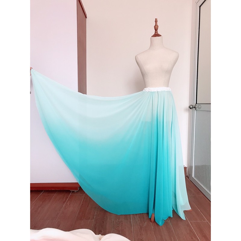 Chân váy múa xoè tròn 360 đo , 720 độ chất vải voan chiffon ombre chuyển màu