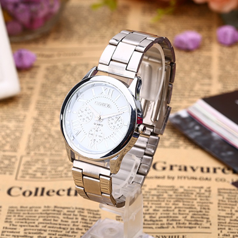 Đồng hồ nam dây thép, đồng hồ đeo tay nam GENEVA mặt tròn, nam tính, chống thấm nước