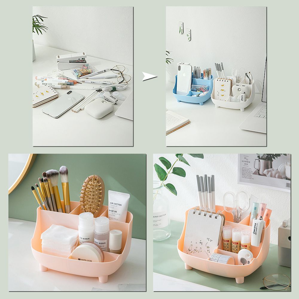 Giá đỡ bút/ mỹ phẩm để bàn bằng nhựa 6 ngăn sức chứa lớn đa năng tiện dụng
