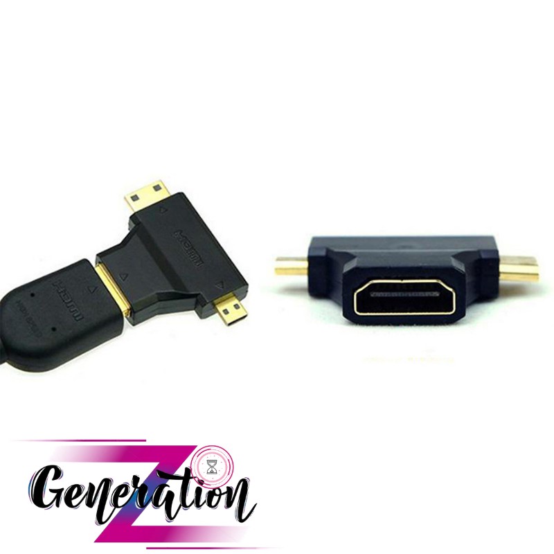 Đầu đổi HDMI ra 2 đầu Mini HDMI và Micro HDMI - Đầu Nối HDMI Female To Mini HDMI/Micro HDMI Male