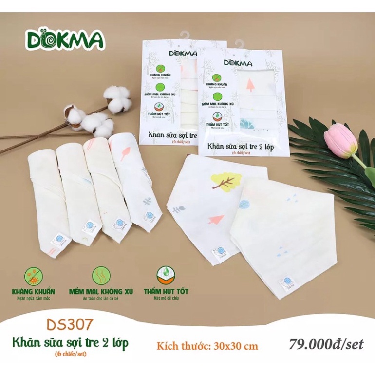 Sét 6 khăn sữa sợi tre Dokma 2 lớp DS307 - KT 30*30cm