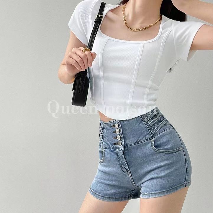 Áo Kiểu Cổ Vuông Tay Ngắn Phong Cách Thời Trang Retro Dành Cho Nữ