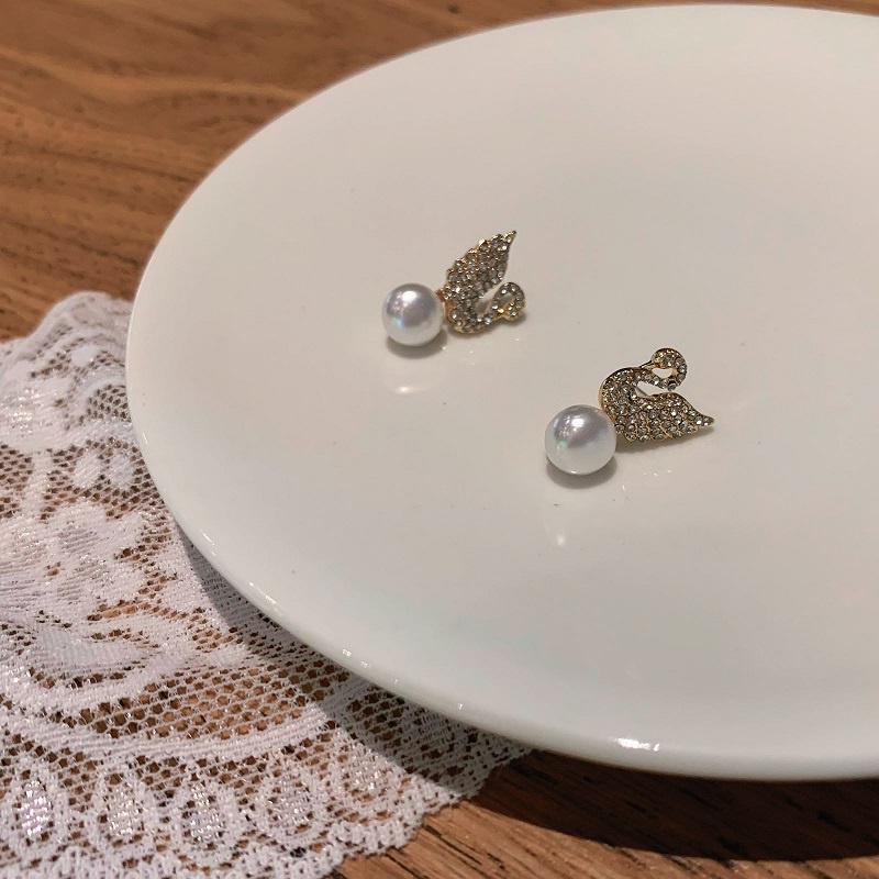 Khuyên Tai Bạc S925 Hình Thiên Nga Đính Ngọc Trai Cao Cấp Thời Trang Mới Cho Nữ