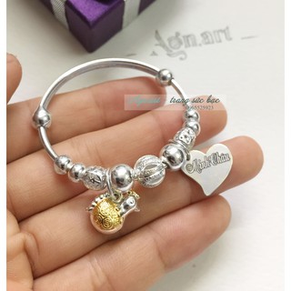 lắc tay bạc trẻ em khắc tên - charm tuổi gà