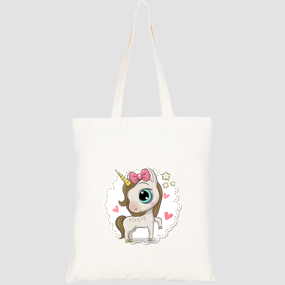 Túi vải tote canvas HTFashion in hình cartoon unicorn on pink background HT476