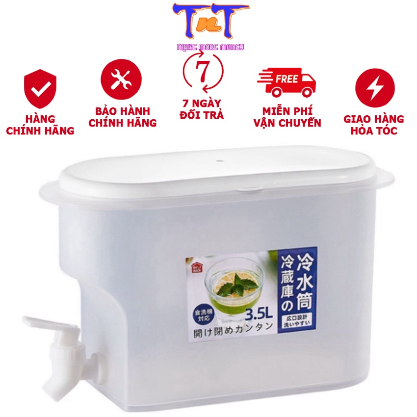 Bình nước để tủ lạnh 3.5L có vòi đa năng tiện dụng, đựng nước trà, nước hoa quả , bằng nhựa PP chịu lạnh tốt