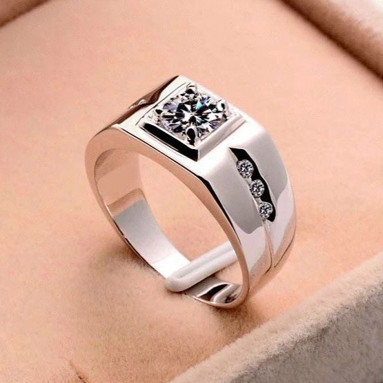 Nhẫn Đeo Tay Mạ Vàng Trắng 18K Đính Đá sapphire Cao Cấp Thời Trang Cho Nam 6-13