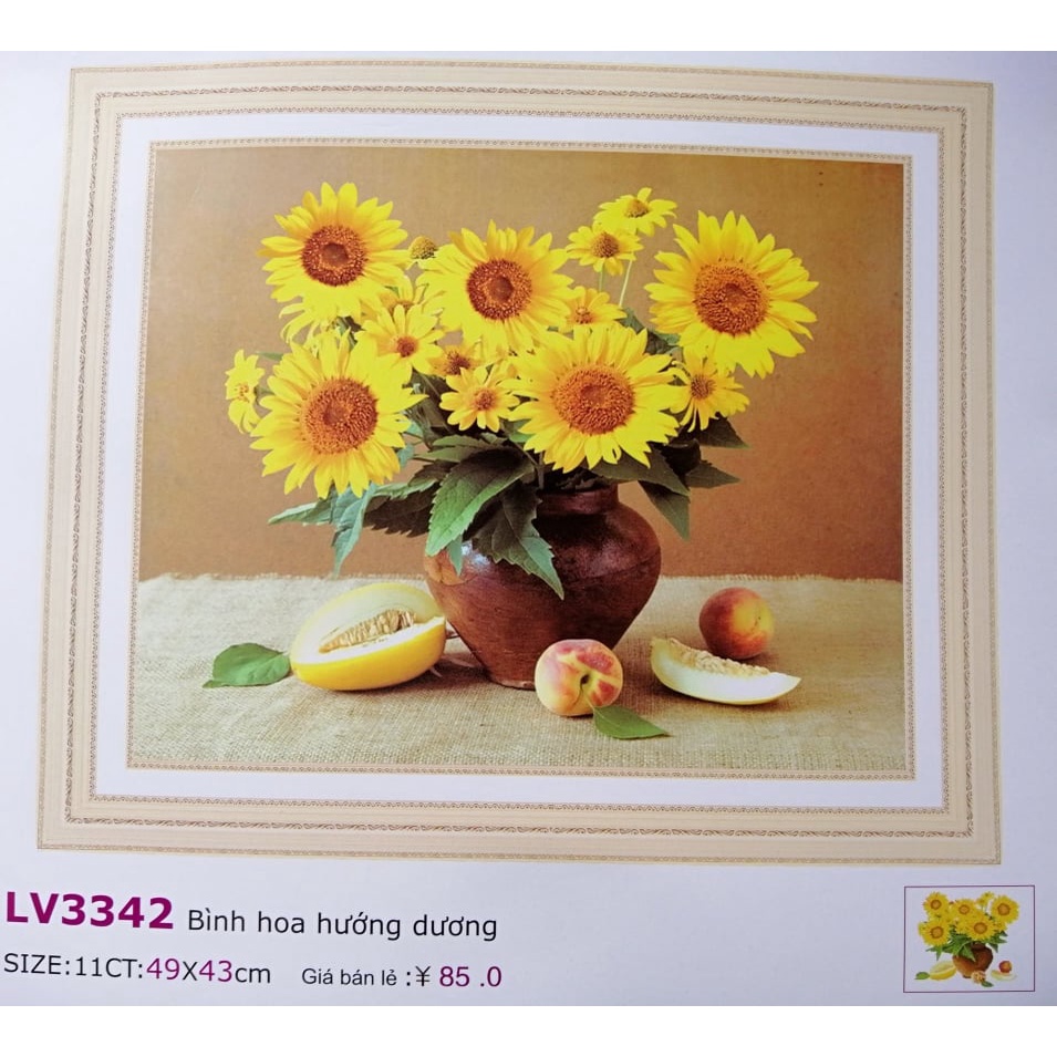 Tranh thêu chữ thập bình hoa hướng dương LV3342