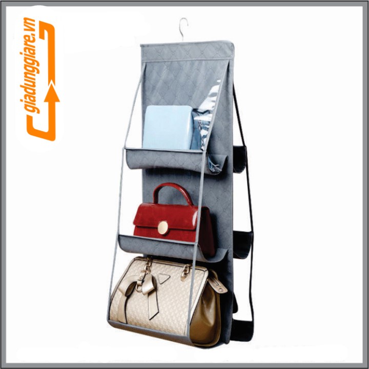 Túi treo ví đựng bảo quản giỏ sách túi sách bóp ví ( 6 ngăn, 3 tầng) đựng đồ chống bụi có móc treo xoay 360 độ