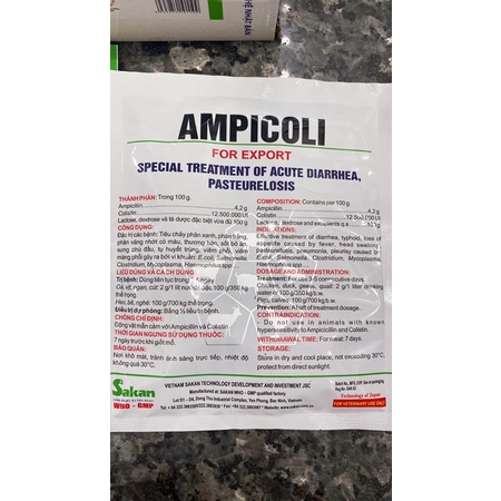 1 gói AMPICOLI SAKAN 50g dùng cho gà vịt ngan, heo, bê, nghé
