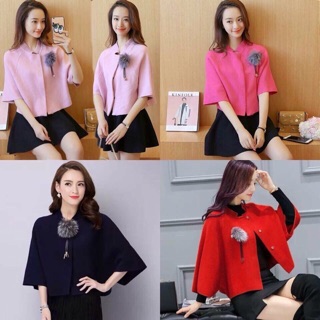 Áo khoác len cánh dơi đính cục bông