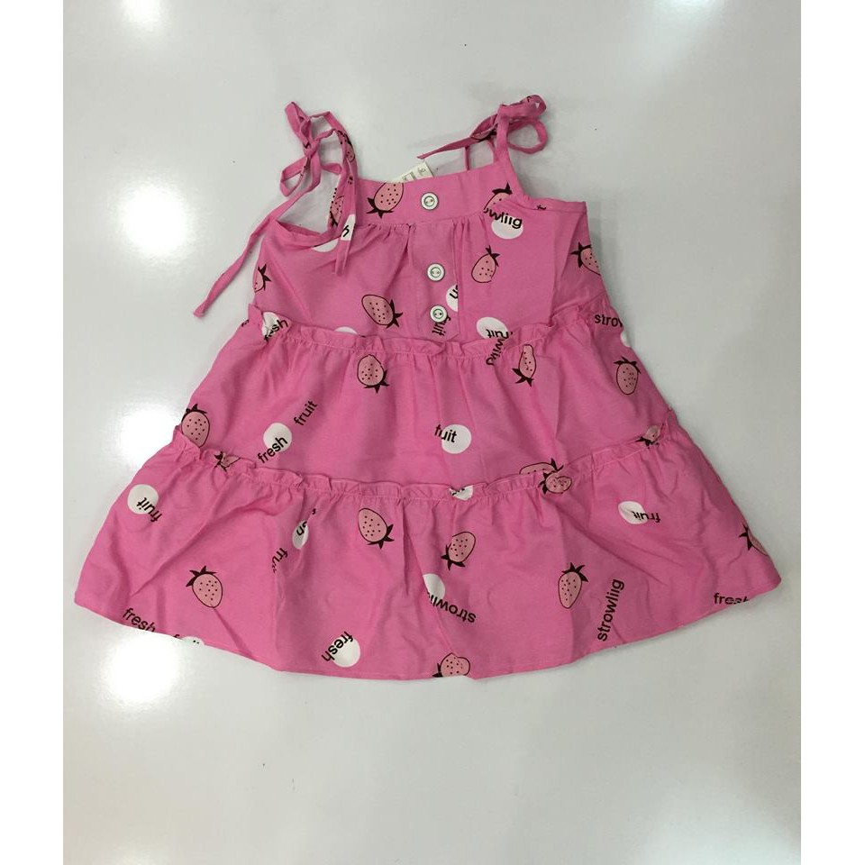 Váy hai dây trái dâu màu hồng size 6-28kg
