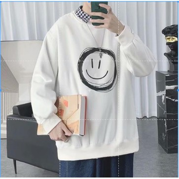Áo sweater dáng rộng cổ tròn in họa tiết hoạt hình phong cách Hàn Quốc dành cho nam