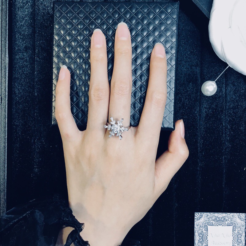 Nhẫn Bạc 925 Hình Hoa Tuyết Xoay Tròn Freesize NHÀ NHỎ 1035