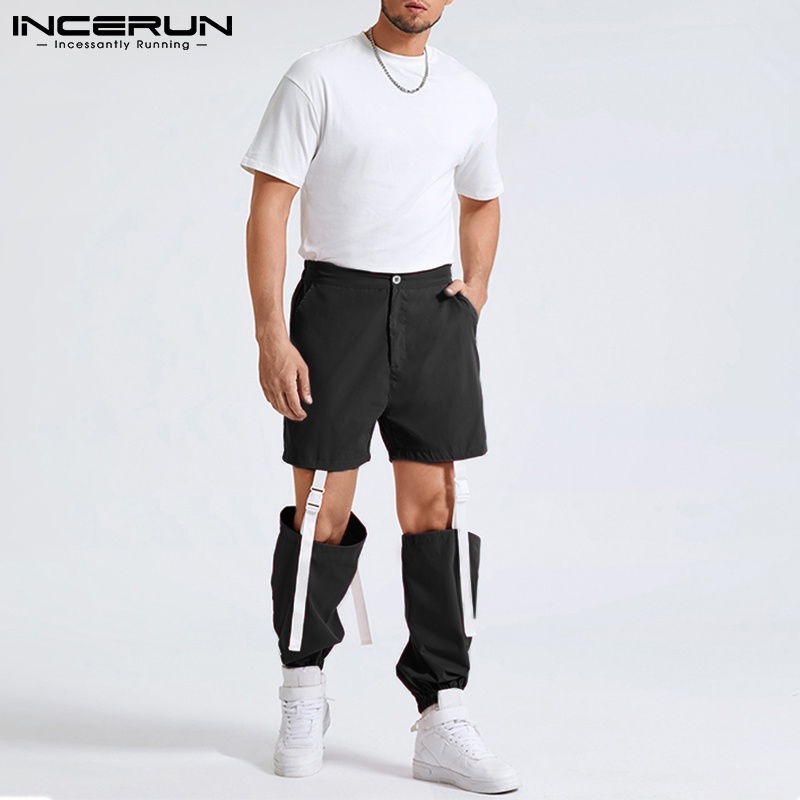 Quần dài INCERUN thời trang nam màu trơn co giãn thiết kế cắt xẻ
