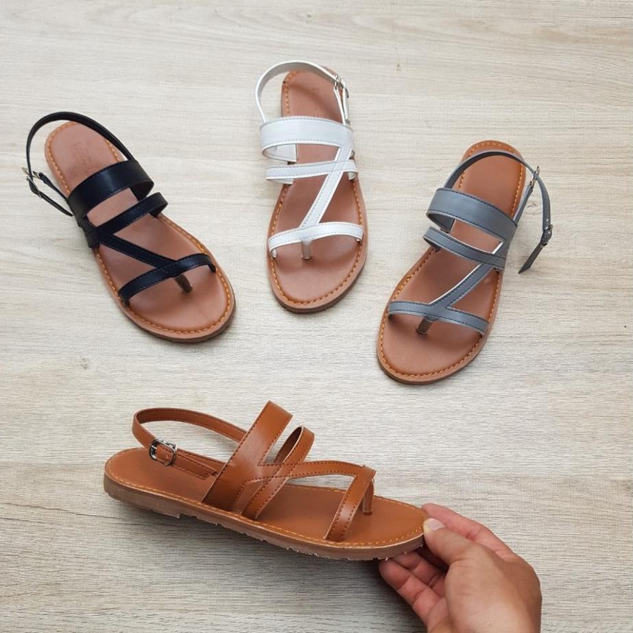 [SIÊU BỀN] Sandal kẹp quai chéo NALLDOS quai da Microfiber, đế thấp siêu bền 4 màu thời trang (Đen, Bò, Trắng và xám)