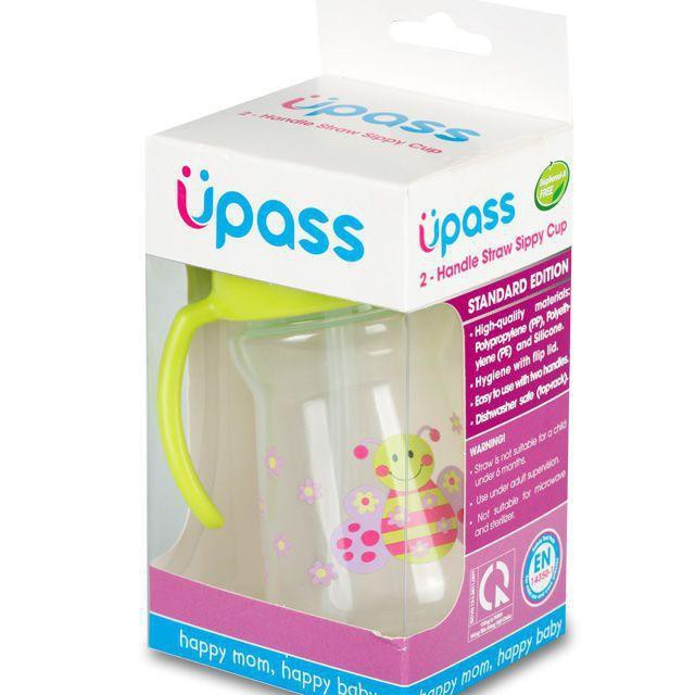 Bình tập uống nước cho bé Upass 150ml nắp bật có hai tay cầm với ống hút mềm UP0080N ( Tặng kèm cọ rửa ống hút )