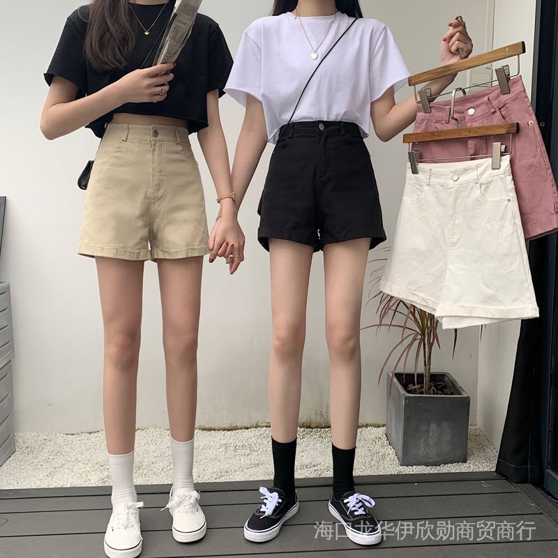 Quần Short Thể Thao Lưng Cao Co Giãn Kiểu Hàn Quốc Thời Trang Mùa Hè Cho Nữ Quần Short Denim Ôm Chân Thiết Kế Đơn Giản Cá Tính