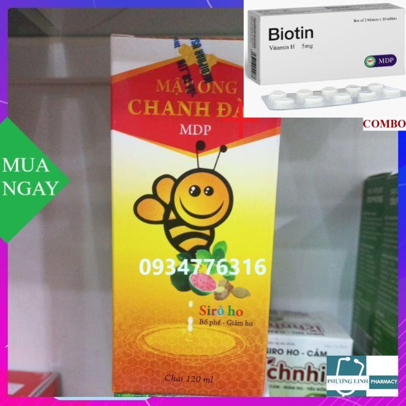 Combo Biotin 5mg+ Siro Mật ong chanh đào Mediphar giảm ho bổ phế