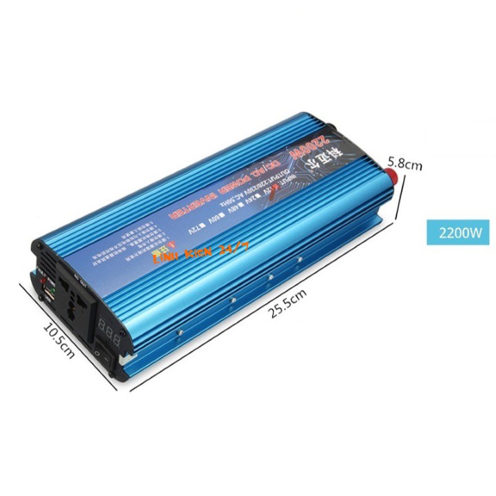 Bộ Inverter Kích Điện 12VDC Lên 220VAC 2200W Có LED Hiển Thị