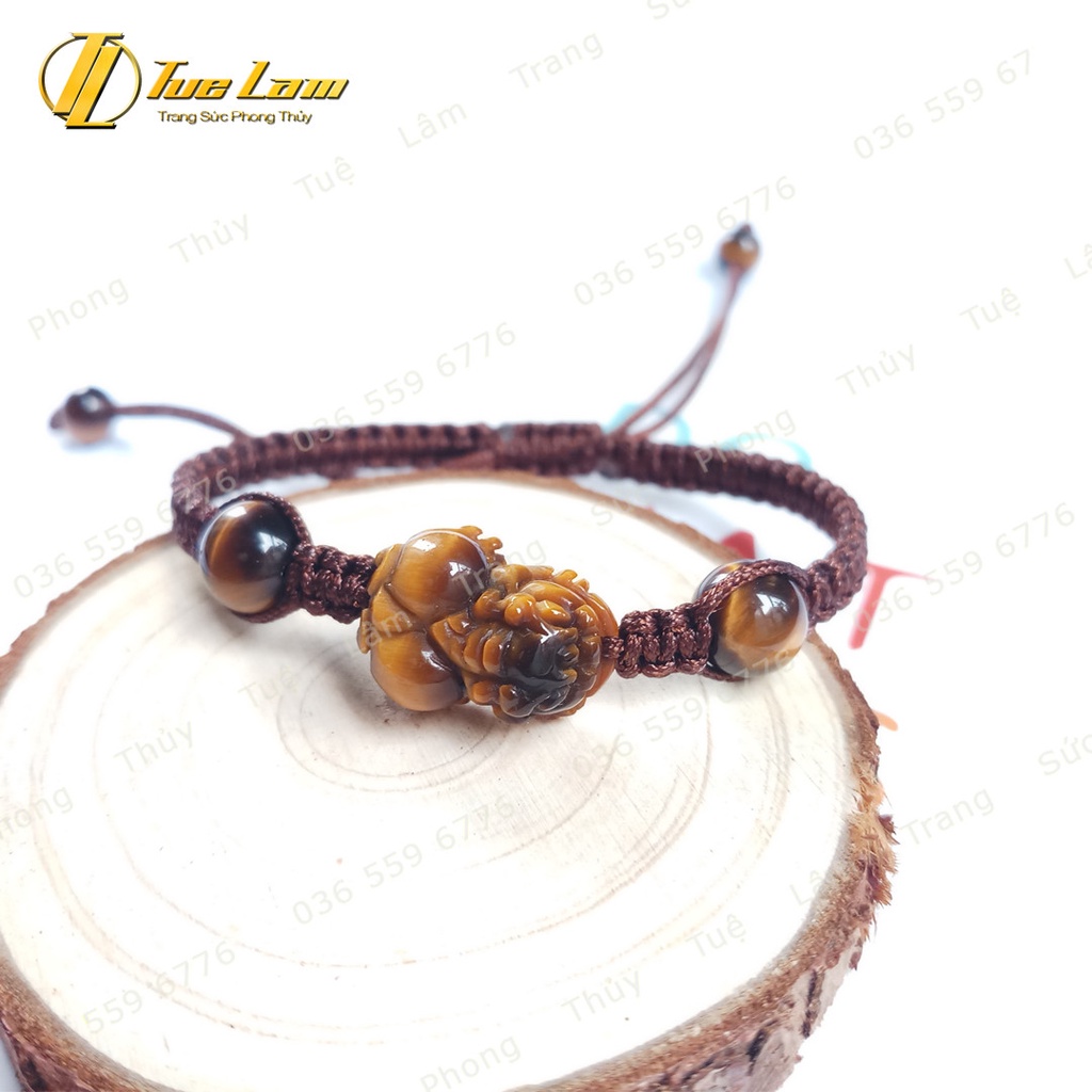 Vòng tay may mắn nữ dây chỉ bện tỳ hưu tài lộc mix hạt màu nâu vàng hợp mệnh kim thổ - Tuệ Lâm