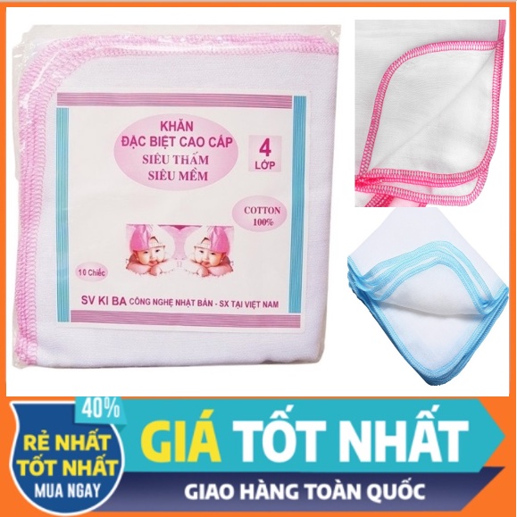 [Túi 10 chiếc] Khăn sữa siêu mềm 2 lớp - 3 lớp - 4 lớp - Hàng loại 1