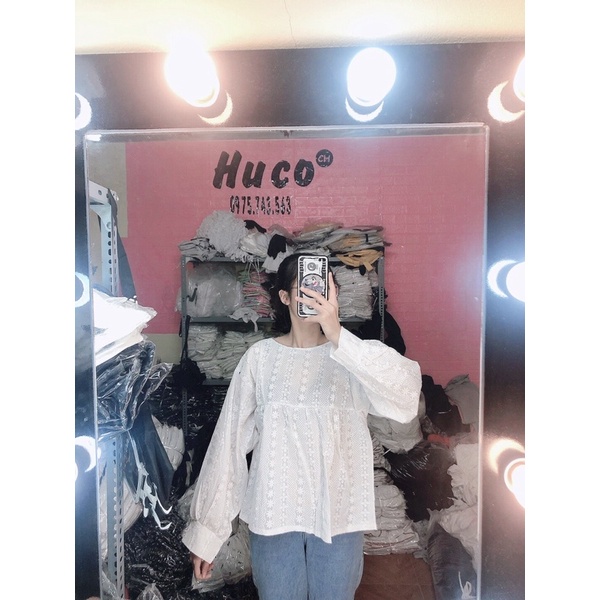 Áo Babydoll Hoa Nhí Tay Bồng Dài Nữ Sơ mi form rộng giấu quần màu trắng bánh bèo tiểu thư Ulzzang Vintage Hottrend