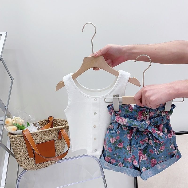 Bộ Áo Thun Ngắn Tay Và Quần Short Thời Trang Mùa Hè Phong Cách Hàn Quốc Cho Bé Gái
