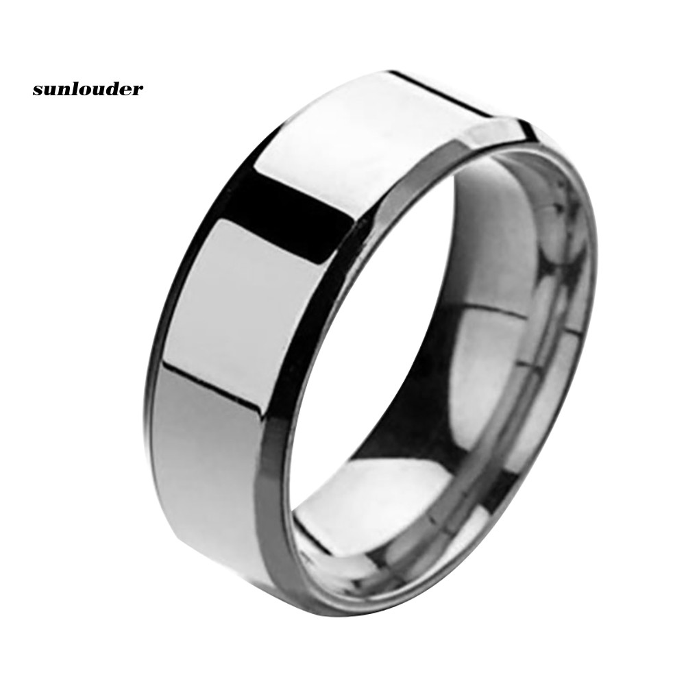 Nhẫn đeo ngón tay unisex bằng thép không gỉ đánh bóng gương đơn giản thời trang cho cặp đôi