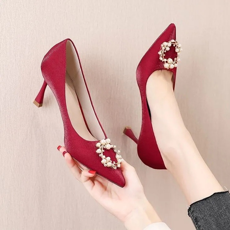 Giày cao gót mũi nhọn cỡ 7cm đính đá giả thời trang cho nữ