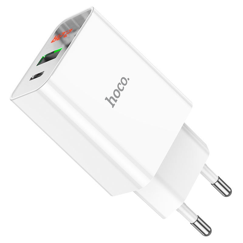 Bộ sạc Hoco C100A 2 cổng USB QC 3.0 18W và PD 20W kèm cáp TypeC to LN, LCD hiển thị điện áp  - Hãng phân phối